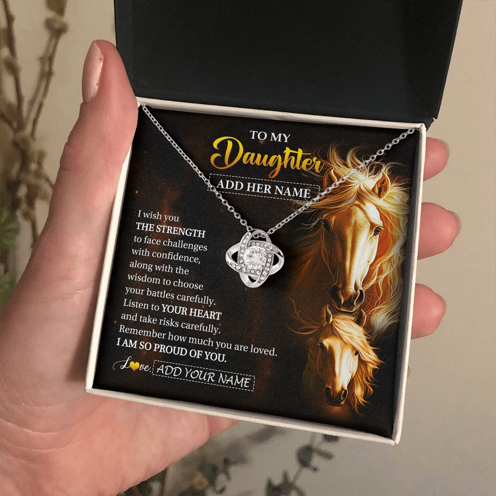 Love Knot Necklace 14K White Gold Finish | 2 | Personalized To My Daughter Gifts Necklace From Mom Dad Mother I Wish You The Strength Horse Daughter Birthday Gifts Christmas Graduation Gift Box Message Card | https://siriusteestore.