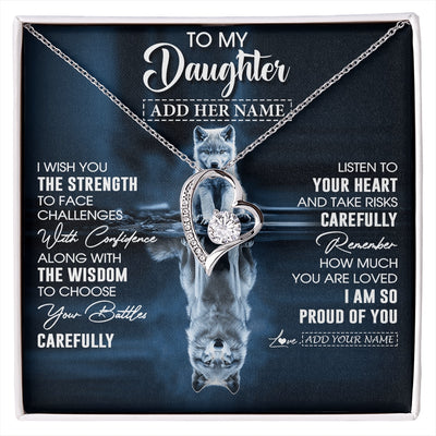 Forever Love Necklace 14K White Gold Finish | 1 | Personalized To My Daughter Gifts Necklace From Mom Dad Mother I Wish You The Strength Wolf Daughter Birthday Gifts Christmas Graduation Gift Box Message Card | https://siriusteestore.