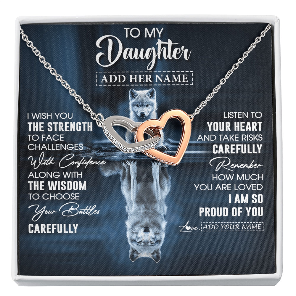 Interlocking Hearts Necklace Stainless Steel & Rose Gold Finish | 1 | Personalized To My Daughter Gifts Necklace From Mom Dad Mother I Wish You The Strength Wolf Daughter Birthday Gifts Christmas Graduation Gift Box Message Card | https://siriusteestore.