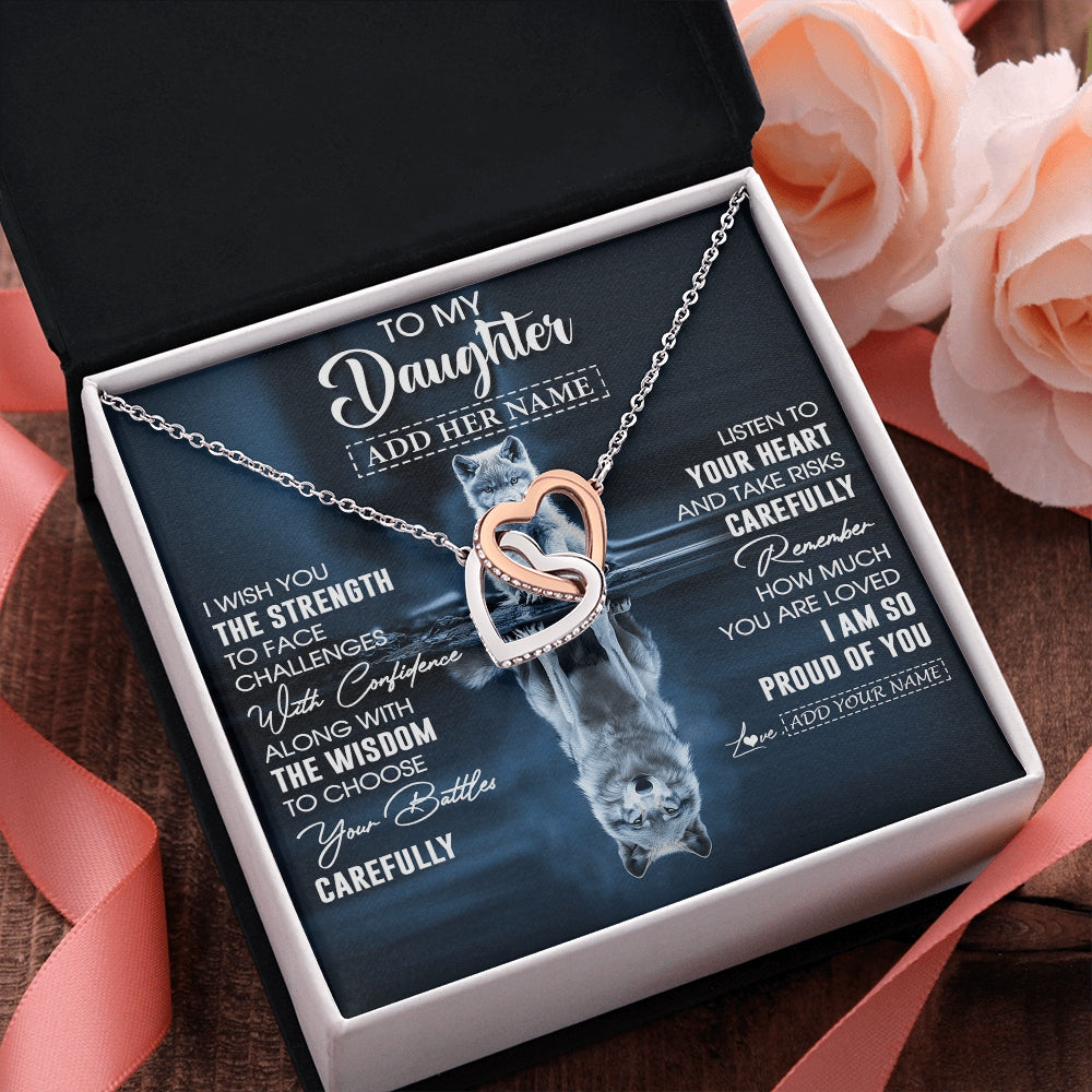 Interlocking Hearts Necklace Stainless Steel & Rose Gold Finish | 2 | Personalized To My Daughter Gifts Necklace From Mom Dad Mother I Wish You The Strength Wolf Daughter Birthday Gifts Christmas Graduation Gift Box Message Card | https://siriusteestore.