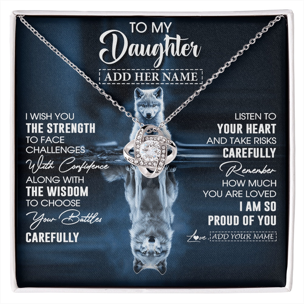 Love Knot Necklace 14K White Gold Finish | 1 | Personalized To My Daughter Gifts Necklace From Mom Dad Mother I Wish You The Strength Wolf Daughter Birthday Gifts Christmas Graduation Gift Box Message Card | https://siriusteestore.