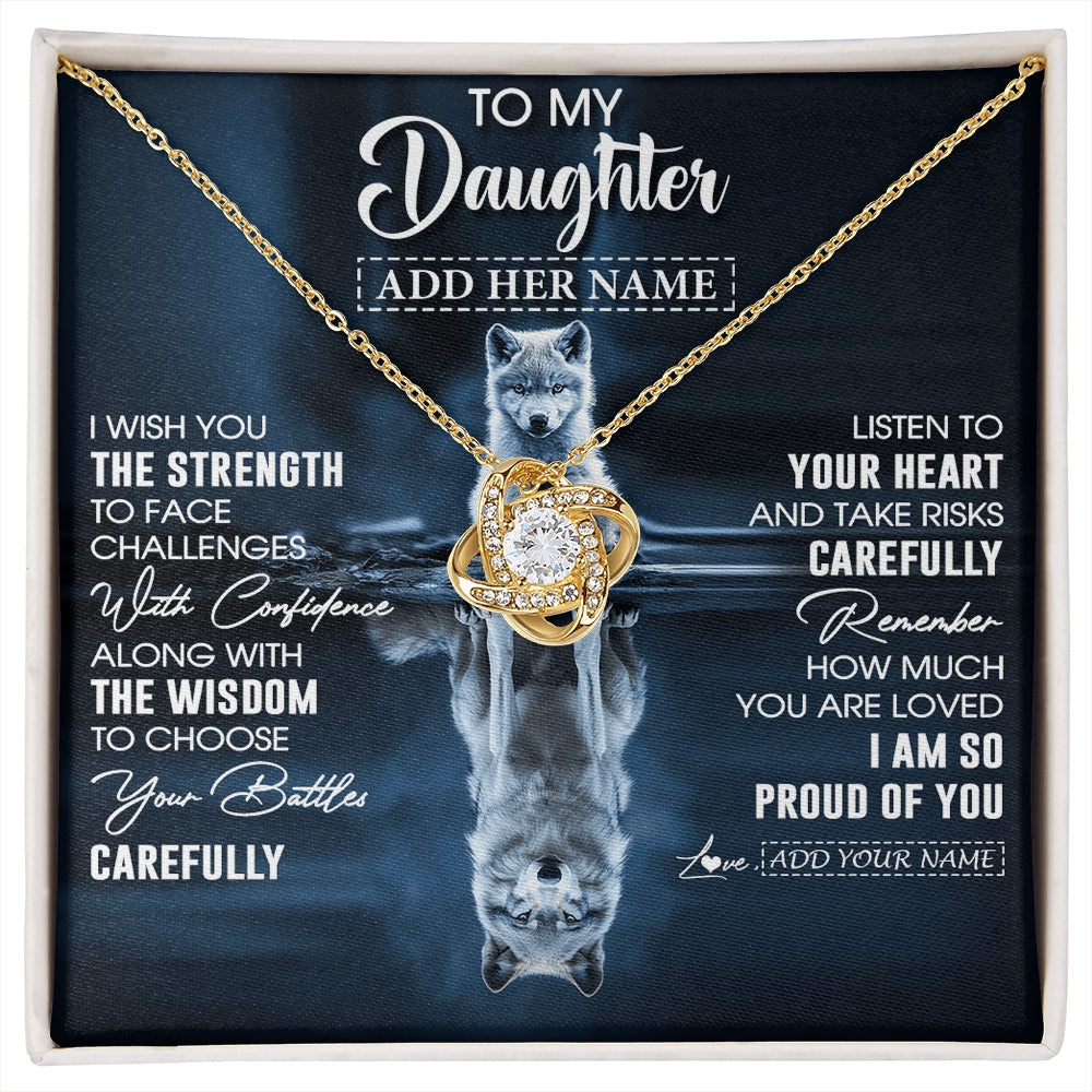 Love Knot Necklace 18K Yellow Gold Finish | 1 | Personalized To My Daughter Gifts Necklace From Mom Dad Mother I Wish You The Strength Wolf Daughter Birthday Gifts Christmas Graduation Gift Box Message Card | https://siriusteestore.