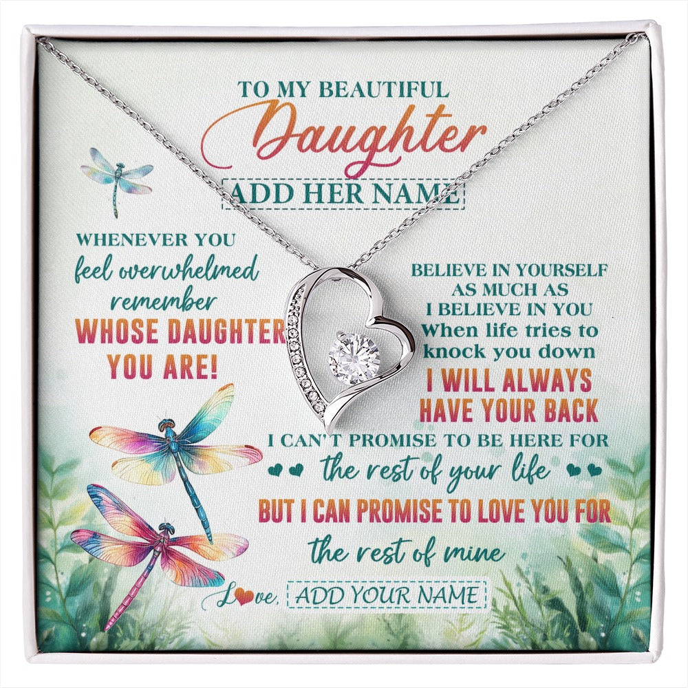 Forever Love Necklace 14K White Gold Finish | 1 | Personalized To My Daughter Gifts Necklace From Mom Dad Mother Whenever You Feel Dragonfly Daughter Birthday Gifts Christmas Custom Gift Box Message Card | https://siriusteestore.
