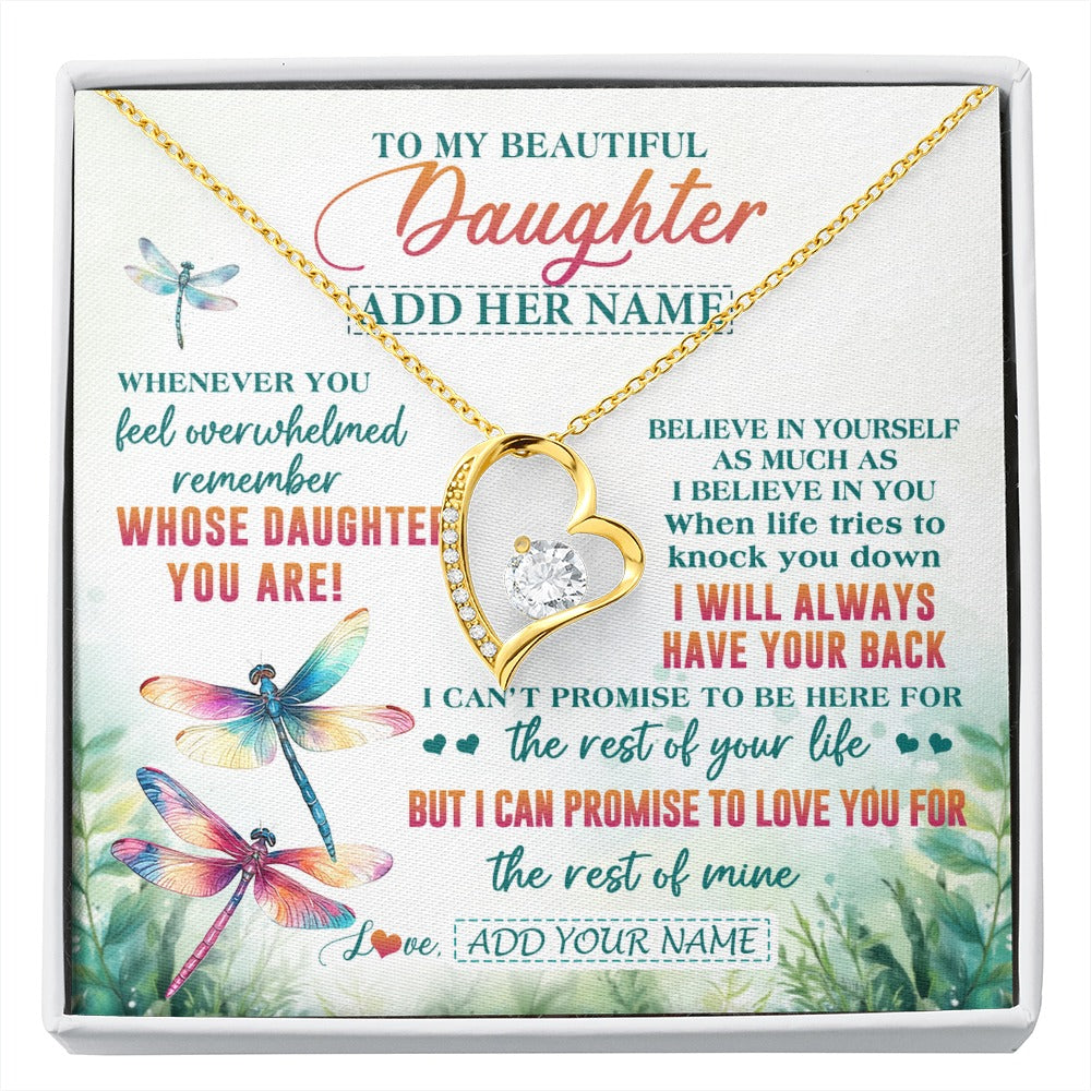 Forever Love Necklace 18K Yellow Gold Finish | 1 | Personalized To My Daughter Gifts Necklace From Mom Dad Mother Whenever You Feel Dragonfly Daughter Birthday Gifts Christmas Custom Gift Box Message Card | https://siriusteestore.