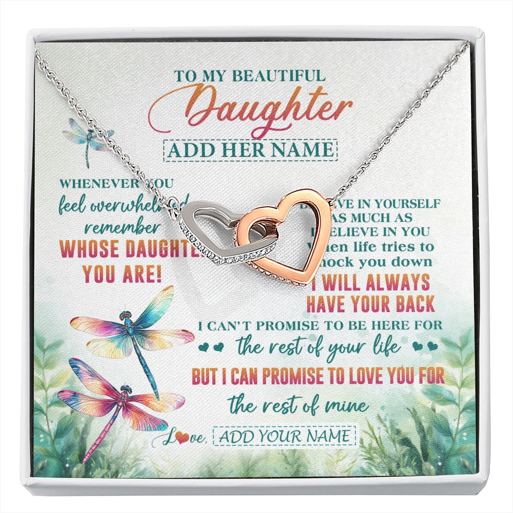 Interlocking Hearts Necklace Stainless Steel & Rose Gold Finish | 1 | Personalized To My Daughter Gifts Necklace From Mom Dad Mother Whenever You Feel Dragonfly Daughter Birthday Gifts Christmas Custom Gift Box Message Card | https://siriusteestore.