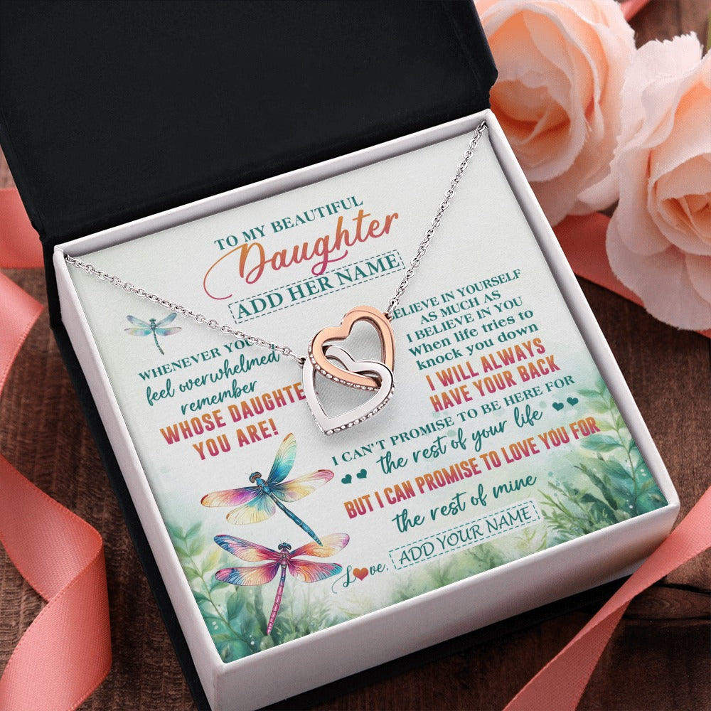 Interlocking Hearts Necklace Stainless Steel & Rose Gold Finish | 2 | Personalized To My Daughter Gifts Necklace From Mom Dad Mother Whenever You Feel Dragonfly Daughter Birthday Gifts Christmas Custom Gift Box Message Card | https://siriusteestore.