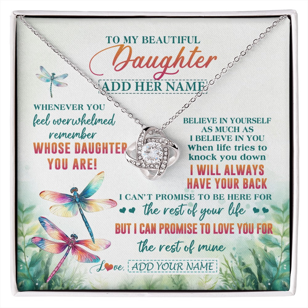 Love Knot Necklace 14K White Gold Finish | 1 | Personalized To My Daughter Gifts Necklace From Mom Dad Mother Whenever You Feel Dragonfly Daughter Birthday Gifts Christmas Custom Gift Box Message Card | https://siriusteestore.
