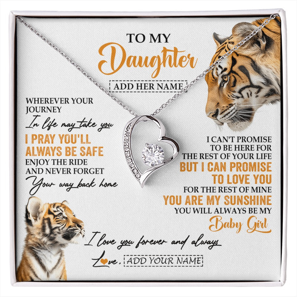 Forever Love Necklace 14K White Gold Finish | 1 | Personalized To My Daughter Gifts Necklace From Mom Dad Mother Wherever Your Journey In Life Tiger Daughter Birthday Gifts Custom Gift Box Message Card | https://siriusteestore.