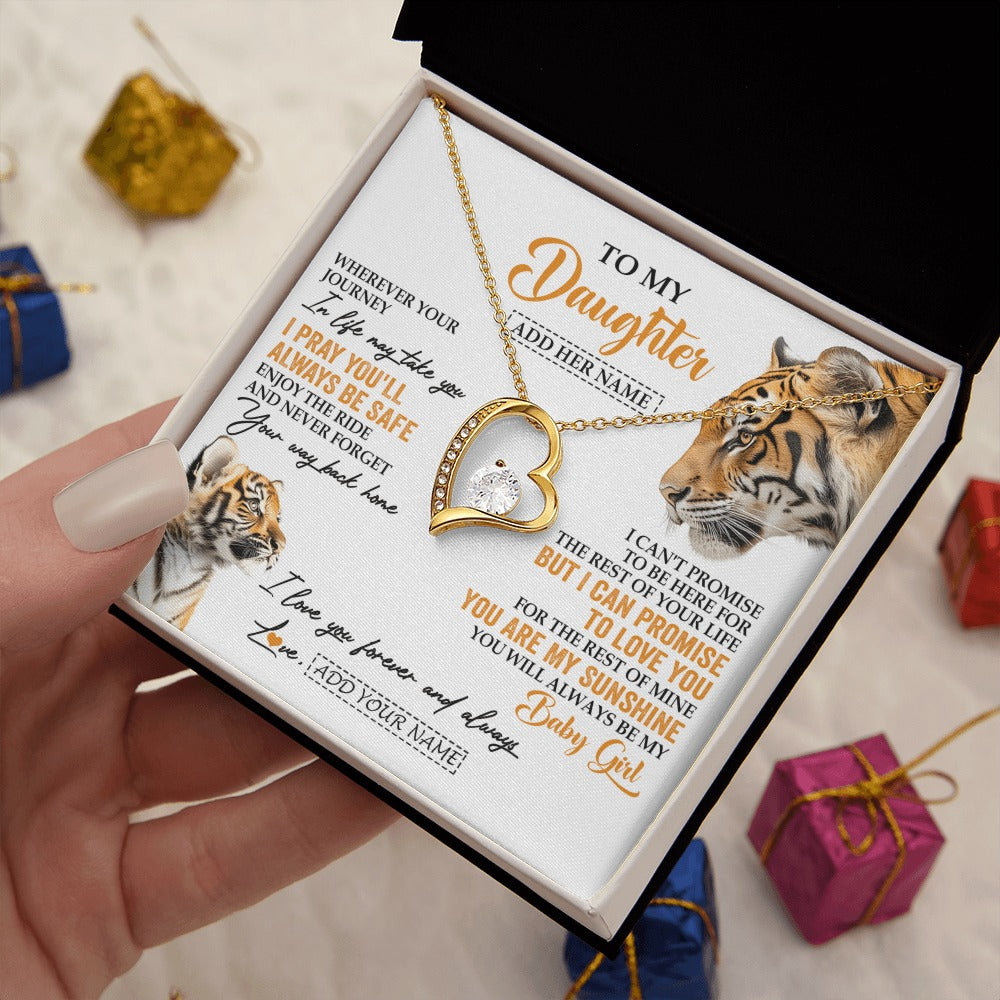 Forever Love Necklace 18K Yellow Gold Finish | 2 | Personalized To My Daughter Gifts Necklace From Mom Dad Mother Wherever Your Journey In Life Tiger Daughter Birthday Gifts Custom Gift Box Message Card | https://siriusteestore.