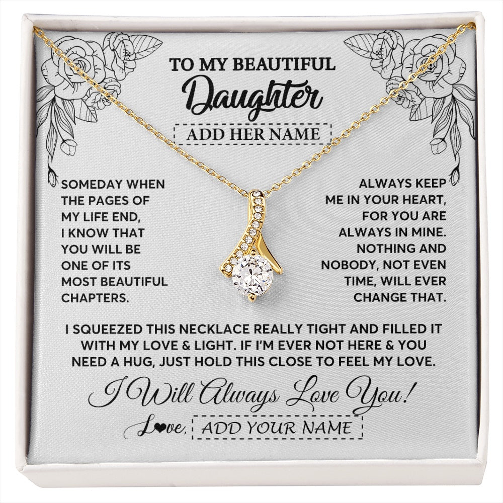 Alluring Beauty Necklace 18K Yellow Gold Finish | 1 | Personalized To My Daughter Gifts Necklace From Mom Dad Someday When The Pages Birthday For Daughter Christmas Graduation Custom Jewelry Gift Box Message Card | https://siriusteestore.