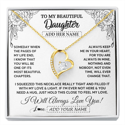 Forever Love Necklace 18K Yellow Gold Finish | 1 | Personalized To My Daughter Gifts Necklace From Mom Dad Someday When The Pages Birthday For Daughter Christmas Graduation Custom Jewelry Gift Box Message Card | https://siriusteestore.