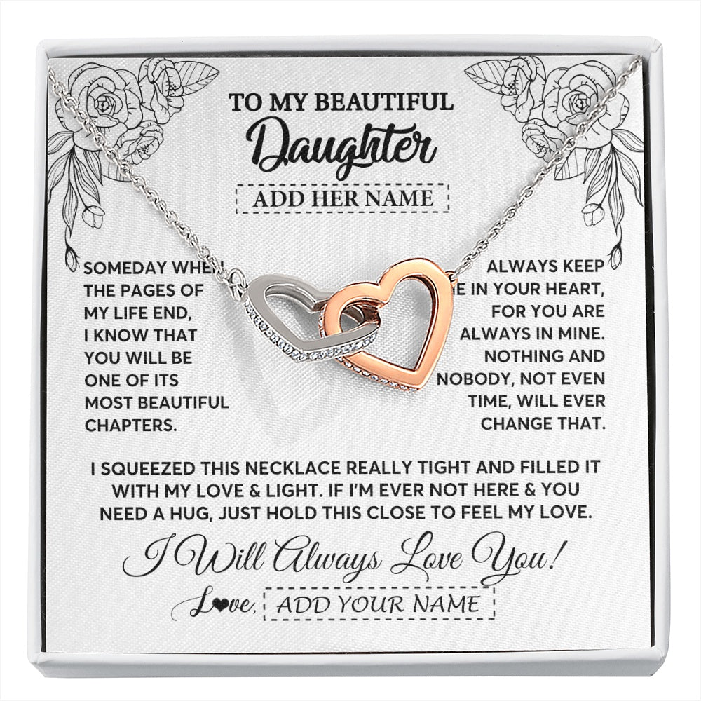 Interlocking Hearts Necklace Stainless Steel & Rose Gold Finish | 1 | Personalized To My Daughter Gifts Necklace From Mom Dad Someday When The Pages Birthday For Daughter Christmas Graduation Custom Jewelry Gift Box Message Card | https://siriusteestore.