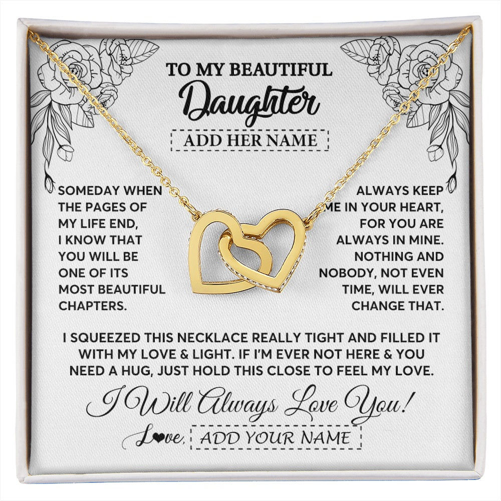 Interlocking Hearts Necklace 18K Yellow Gold Finish | 1 | Personalized To My Daughter Gifts Necklace From Mom Dad Someday When The Pages Birthday For Daughter Christmas Graduation Custom Jewelry Gift Box Message Card | https://siriusteestore.
