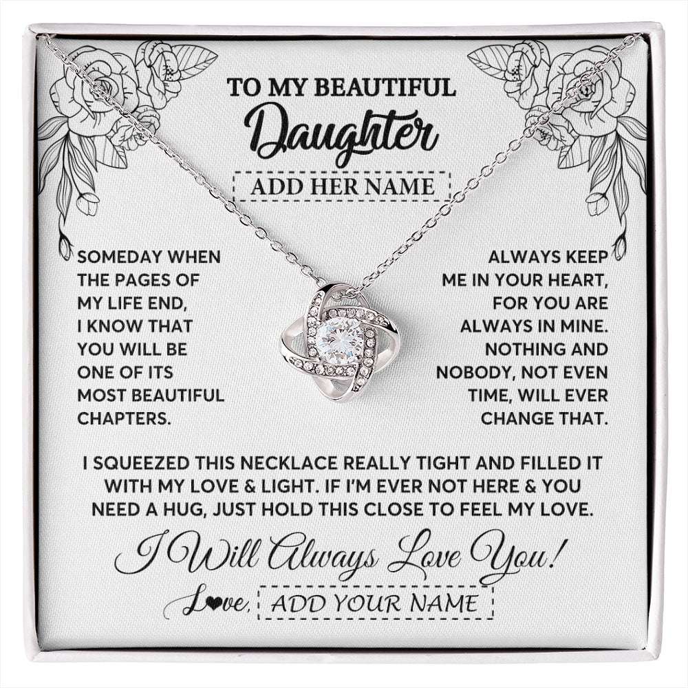 Love Knot Necklace 14K White Gold Finish | 1 | Personalized To My Daughter Gifts Necklace From Mom Dad Someday When The Pages Birthday For Daughter Christmas Graduation Custom Jewelry Gift Box Message Card | https://siriusteestore.