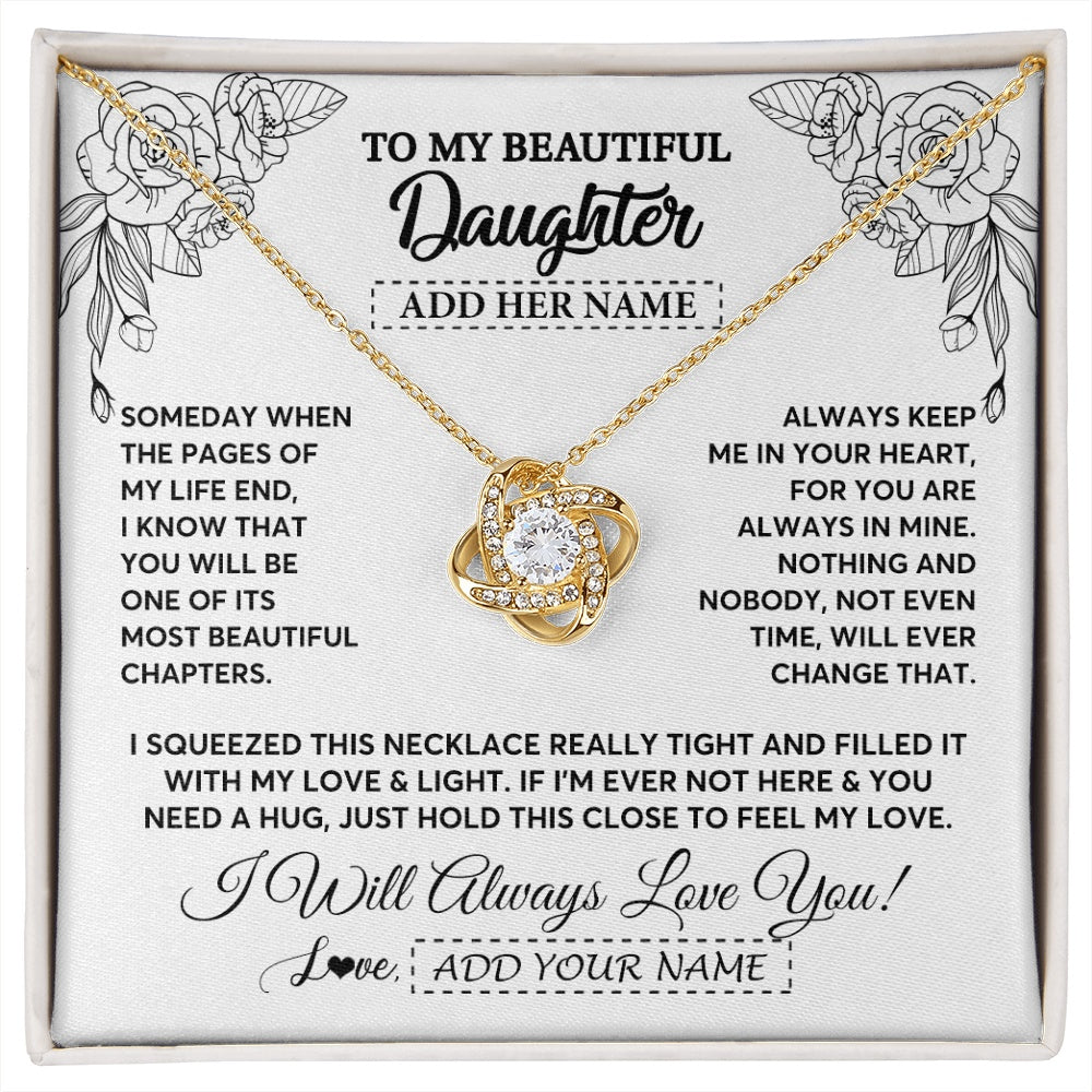 Love Knot Necklace 18K Yellow Gold Finish | 1 | Personalized To My Daughter Gifts Necklace From Mom Dad Someday When The Pages Birthday For Daughter Christmas Graduation Custom Jewelry Gift Box Message Card | https://siriusteestore.