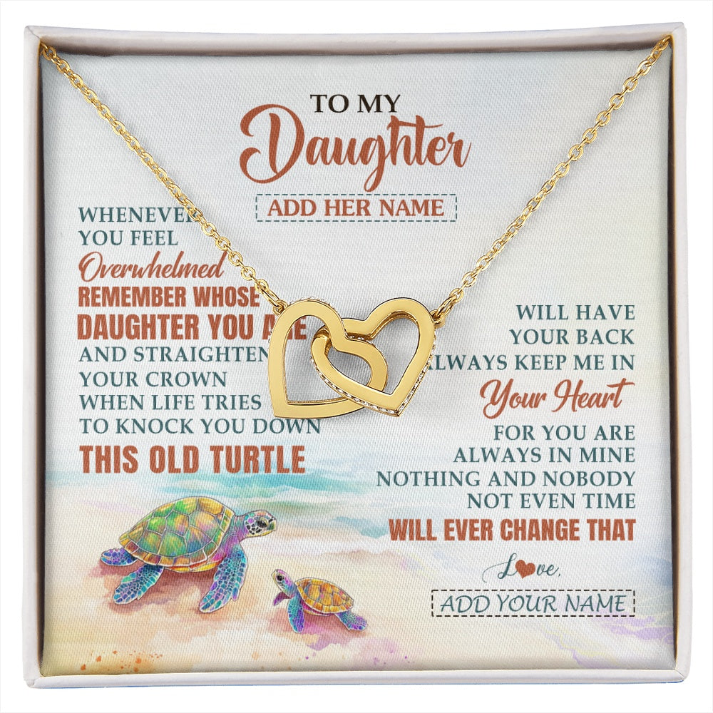 Interlocking Hearts Necklace 18K Yellow Gold Finish | 1 | Personalized To My Daughter Gifts Necklace From Mom Dad Whenever Turtle Unique Birthday Gifts For Daughter Graduation Christmas Custom Gift Box Message Card | https://siriusteestore.
