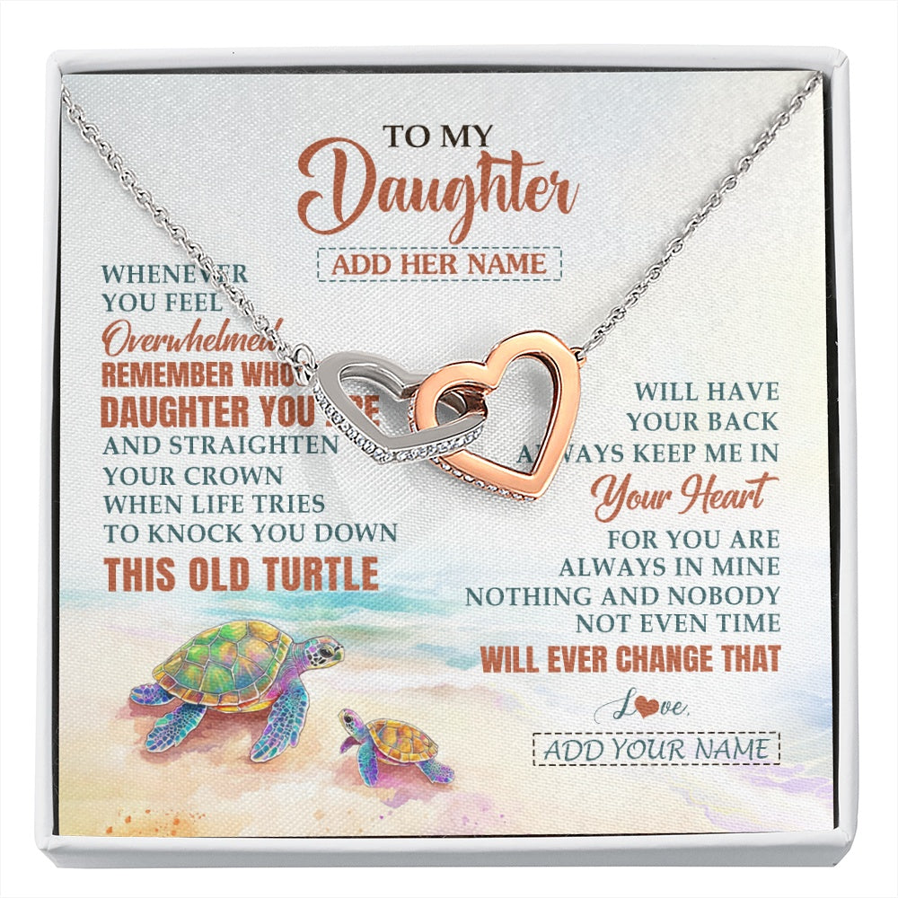 Interlocking Hearts Necklace Stainless Steel & Rose Gold Finish | 1 | Personalized To My Daughter Gifts Necklace From Mom Dad Whenever Turtle Unique Birthday Gifts For Daughter Graduation Christmas Custom Gift Box Message Card | https://siriusteestore.