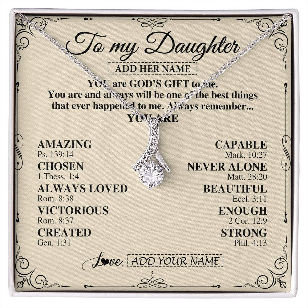 Alluring Beauty Necklace 14K White Gold Finish | 1 | Personalized To My Daughter Gifts Necklace From Mom Dad You Are God's Gift To Me Daughter Birthday Gifts Christmas Christian Custom Gift Box Message Card | https://siriusteestore.