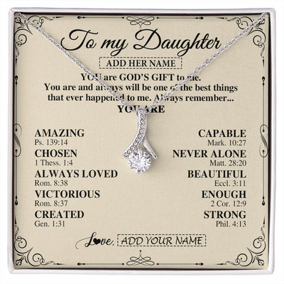Alluring Beauty Necklace 14K White Gold Finish | 1 | Personalized To My Daughter Gifts Necklace From Mom Dad You Are God's Gift To Me Daughter Birthday Gifts Christmas Christian Custom Gift Box Message Card | https://siriusteestore.