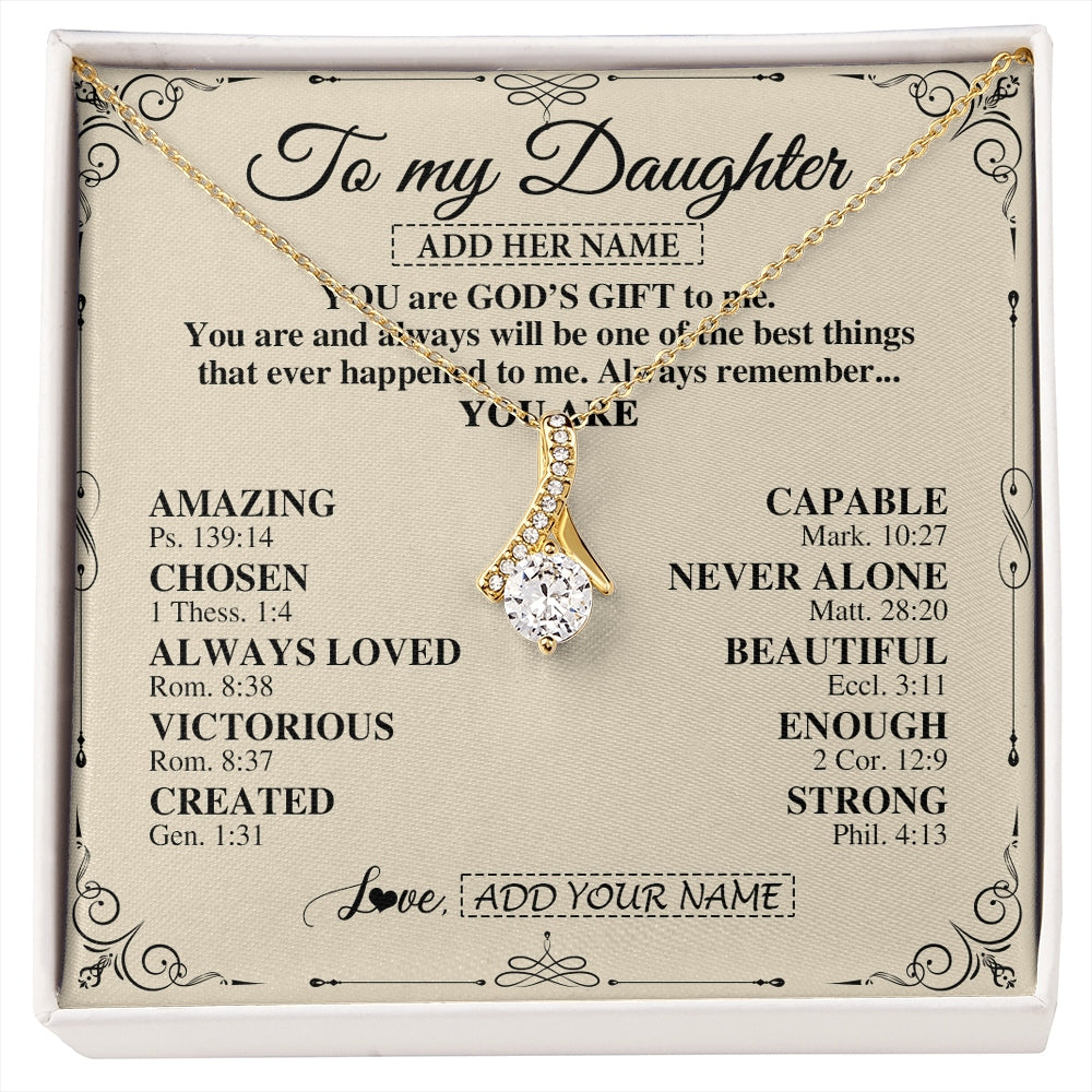 Alluring Beauty Necklace 18K Yellow Gold Finish | 1 | Personalized To My Daughter Gifts Necklace From Mom Dad You Are God's Gift To Me Daughter Birthday Gifts Christmas Christian Custom Gift Box Message Card | https://siriusteestore.