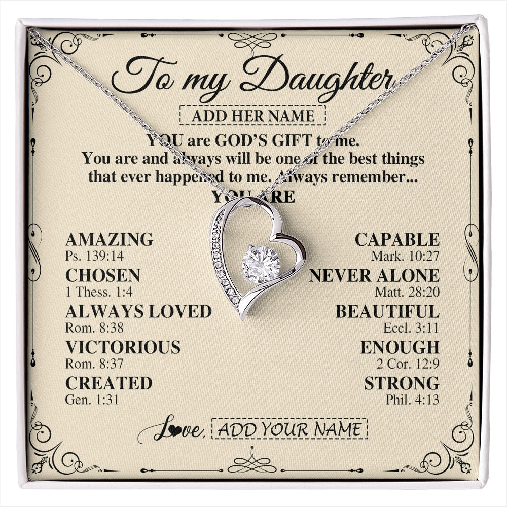 Forever Love Necklace 14K White Gold Finish | 1 | Personalized To My Daughter Gifts Necklace From Mom Dad You Are God's Gift To Me Daughter Birthday Gifts Christmas Christian Custom Gift Box Message Card | https://siriusteestore.