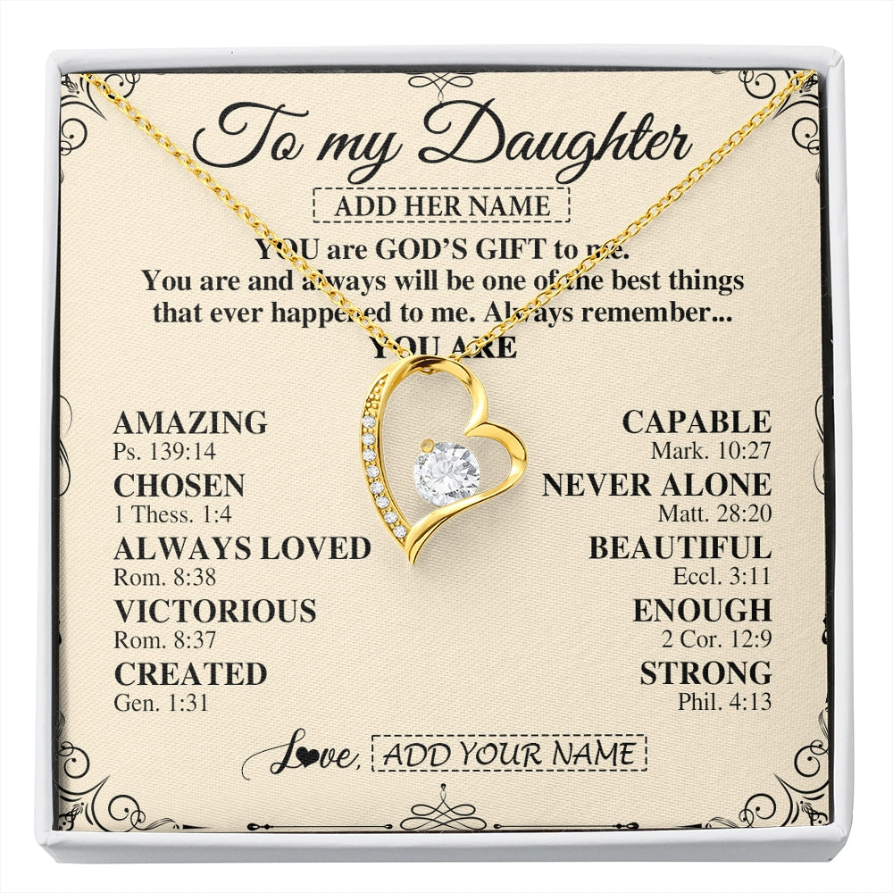 Forever Love Necklace 18K Yellow Gold Finish | 1 | Personalized To My Daughter Gifts Necklace From Mom Dad You Are God's Gift To Me Daughter Birthday Gifts Christmas Christian Custom Gift Box Message Card | https://siriusteestore.