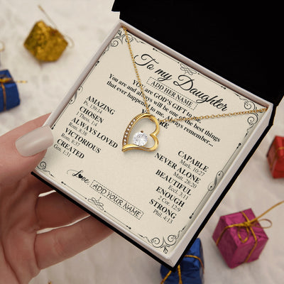 Forever Love Necklace 18K Yellow Gold Finish | 2 | Personalized To My Daughter Gifts Necklace From Mom Dad You Are God's Gift To Me Daughter Birthday Gifts Christmas Christian Custom Gift Box Message Card | https://siriusteestore.