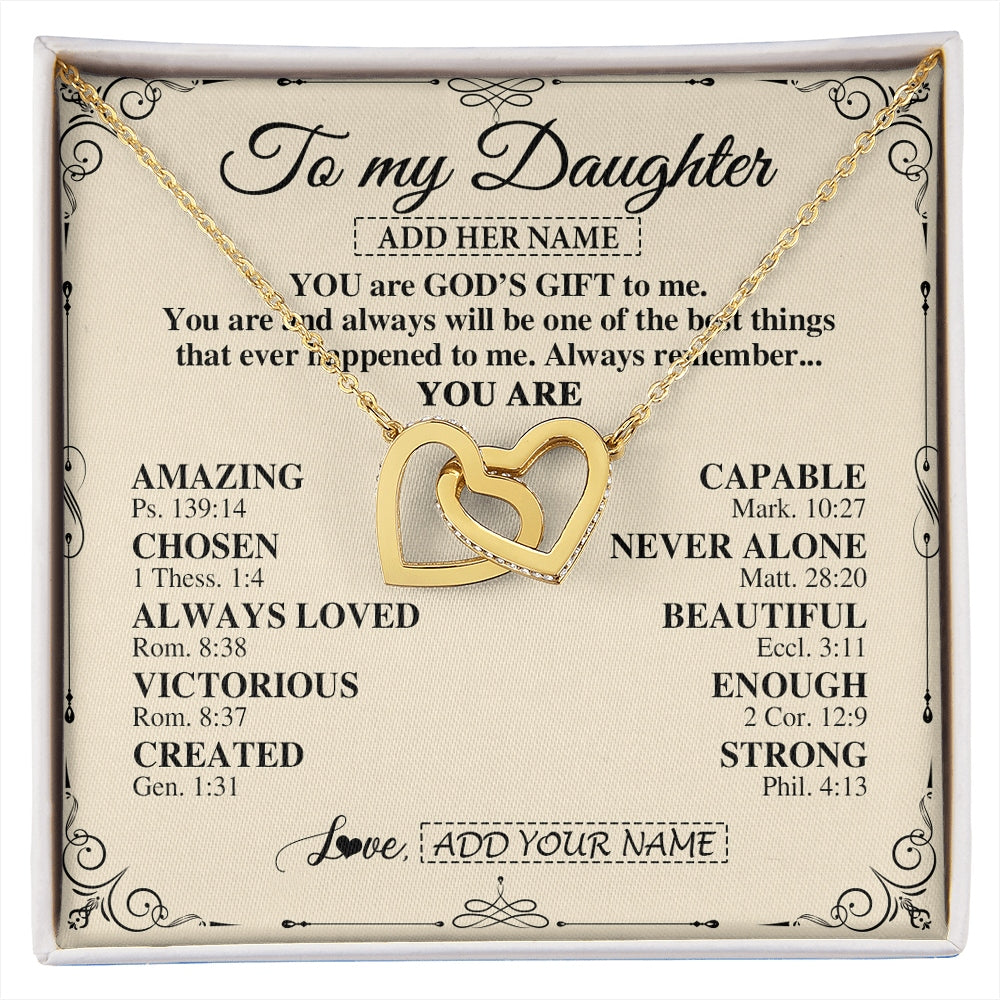 Interlocking Hearts Necklace 18K Yellow Gold Finish | 1 | Personalized To My Daughter Gifts Necklace From Mom Dad You Are God's Gift To Me Daughter Birthday Gifts Christmas Christian Custom Gift Box Message Card | https://siriusteestore.