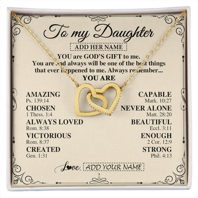 Interlocking Hearts Necklace 18K Yellow Gold Finish | 1 | Personalized To My Daughter Gifts Necklace From Mom Dad You Are God's Gift To Me Daughter Birthday Gifts Christmas Christian Custom Gift Box Message Card | https://siriusteestore.