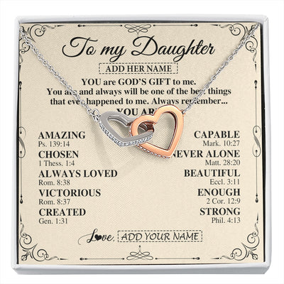 Interlocking Hearts Necklace Stainless Steel & Rose Gold Finish | 1 | Personalized To My Daughter Gifts Necklace From Mom Dad You Are God's Gift To Me Daughter Birthday Gifts Christmas Christian Custom Gift Box Message Card | https://siriusteestore.