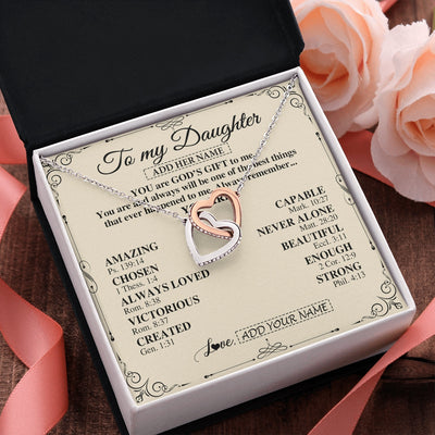 Interlocking Hearts Necklace Stainless Steel & Rose Gold Finish | 2 | Personalized To My Daughter Gifts Necklace From Mom Dad You Are God's Gift To Me Daughter Birthday Gifts Christmas Christian Custom Gift Box Message Card | https://siriusteestore.