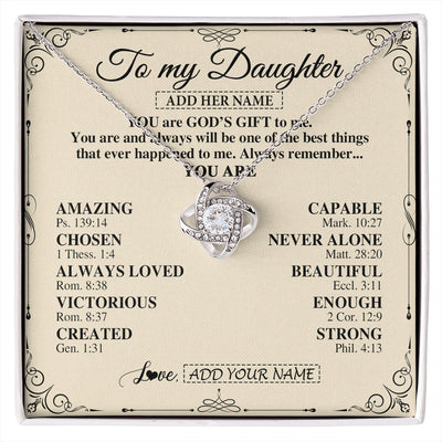 Love Knot Necklace 14K White Gold Finish | 1 | Personalized To My Daughter Gifts Necklace From Mom Dad You Are God's Gift To Me Daughter Birthday Gifts Christmas Christian Custom Gift Box Message Card | https://siriusteestore.