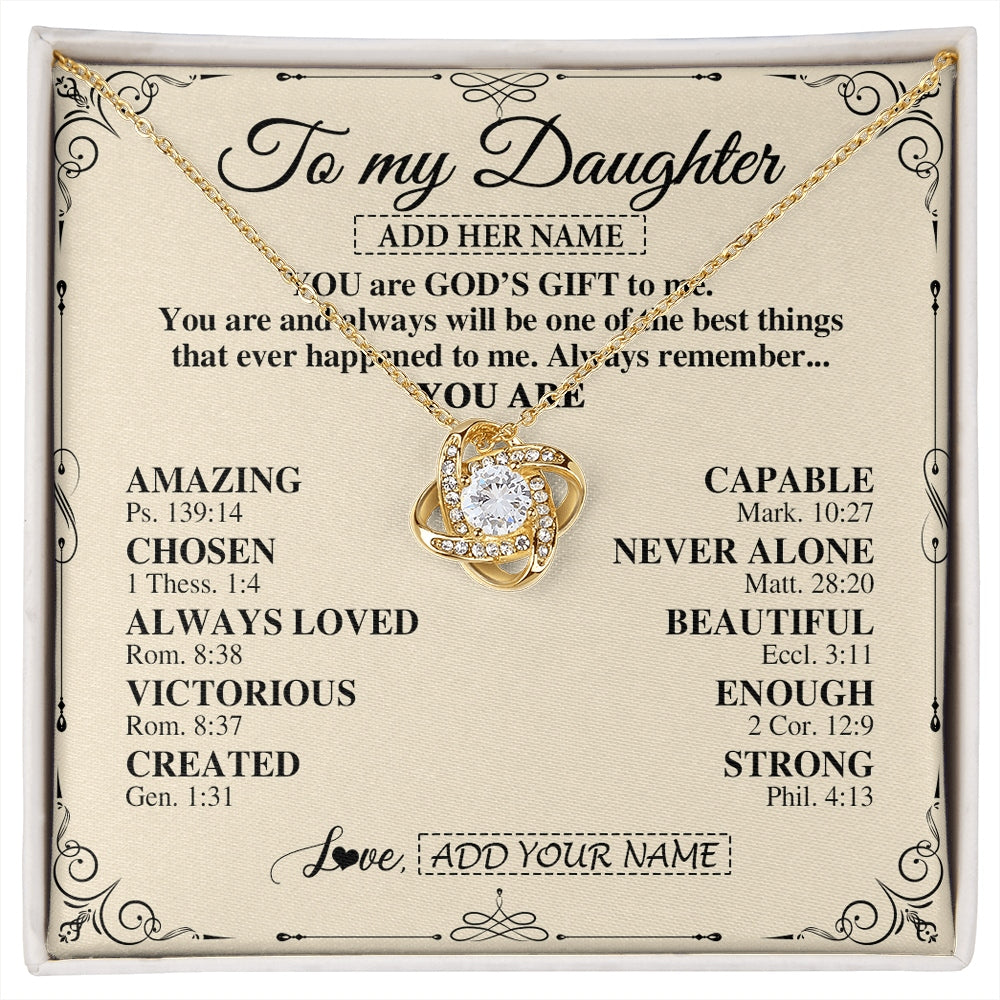 Love Knot Necklace 18K Yellow Gold Finish | 1 | Personalized To My Daughter Gifts Necklace From Mom Dad You Are God's Gift To Me Daughter Birthday Gifts Christmas Christian Custom Gift Box Message Card | https://siriusteestore.