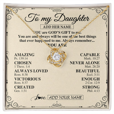 Love Knot Necklace 18K Yellow Gold Finish | 1 | Personalized To My Daughter Gifts Necklace From Mom Dad You Are God's Gift To Me Daughter Birthday Gifts Christmas Christian Custom Gift Box Message Card | https://siriusteestore.