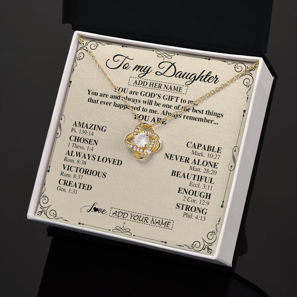 Love Knot Necklace 18K Yellow Gold Finish | 2 | Personalized To My Daughter Gifts Necklace From Mom Dad You Are God's Gift To Me Daughter Birthday Gifts Christmas Christian Custom Gift Box Message Card | https://siriusteestore.