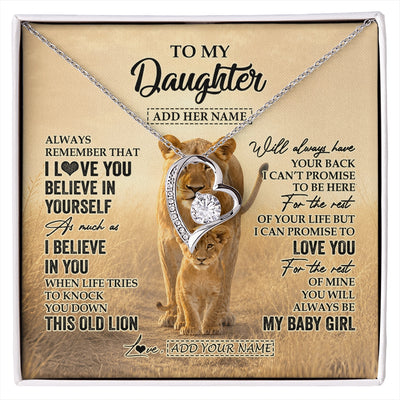 Forever Love Necklace 14K White Gold Finish | 1 | Personalized To My Daughter Gifts Necklace From Mom Mother Always Remember Lion Gifts For Daughter Birthday Graduation Christmas Custom Gift Box Message Card | https://siriusteestore.