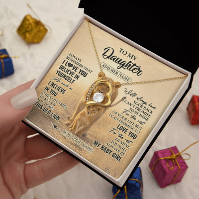Forever Love Necklace 18K Yellow Gold Finish | 2 | Personalized To My Daughter Gifts Necklace From Mom Mother Always Remember Lion Gifts For Daughter Birthday Graduation Christmas Custom Gift Box Message Card | https://siriusteestore.
