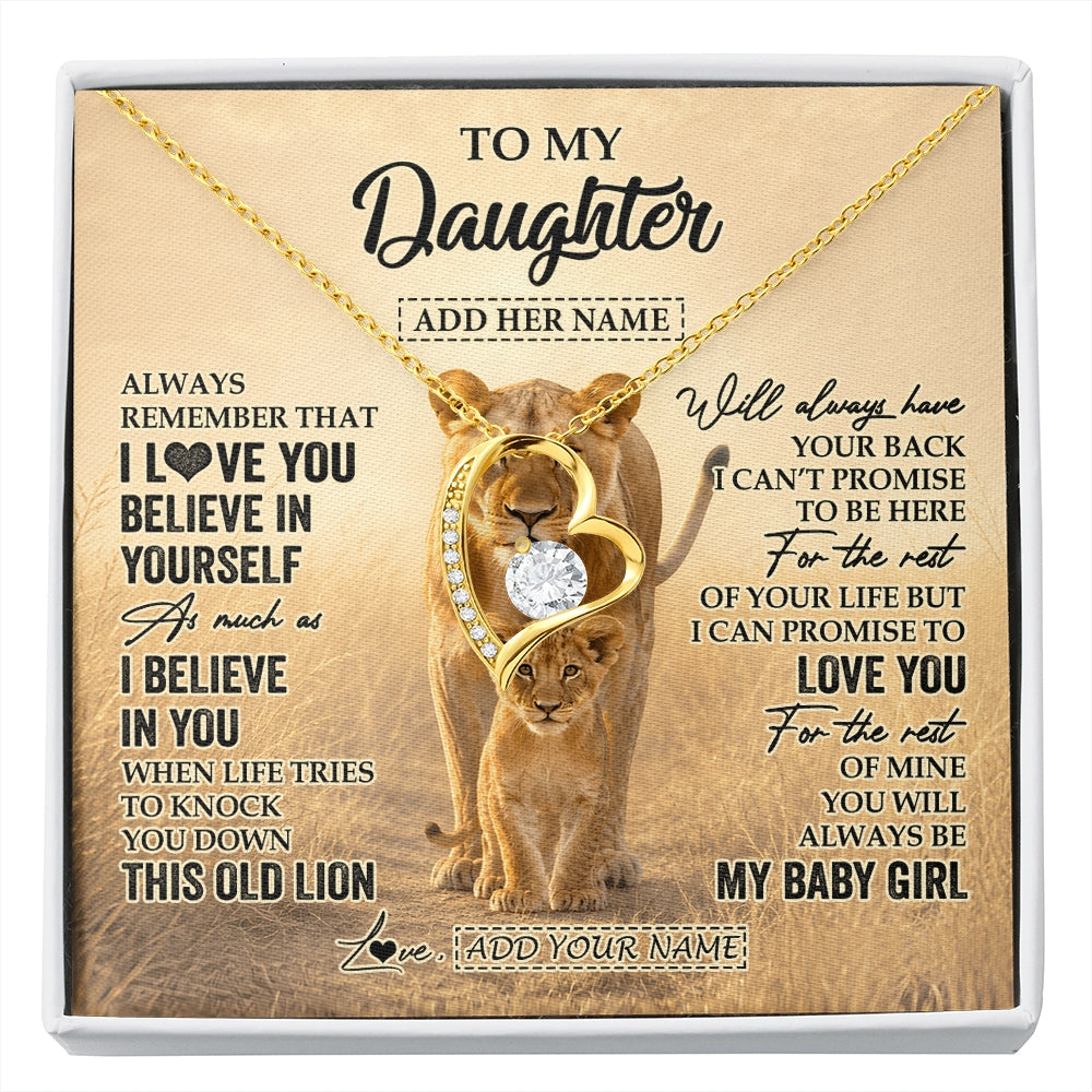 Forever Love Necklace 18K Yellow Gold Finish | 1 | Personalized To My Daughter Gifts Necklace From Mom Mother Always Remember Lion Gifts For Daughter Birthday Graduation Christmas Custom Gift Box Message Card | https://siriusteestore.