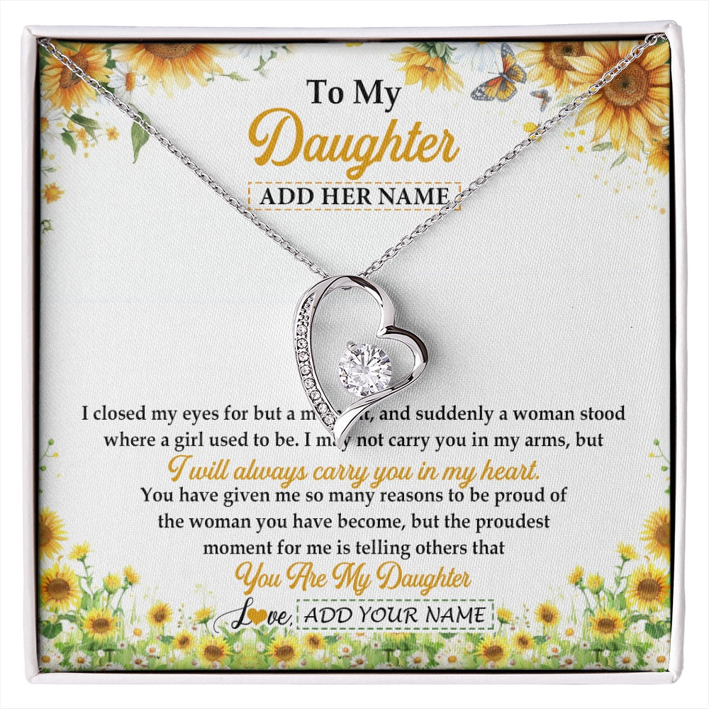 Forever Love Necklace 14K White Gold Finish | 1 | Personalized To My Daughter Gifts Necklace From Mom Mother Dad I Closed My Eyes Sunflower Best Daughter Birthday Gifts Christmas Custom Gift Box Message Card | siriusteestore.myshopify