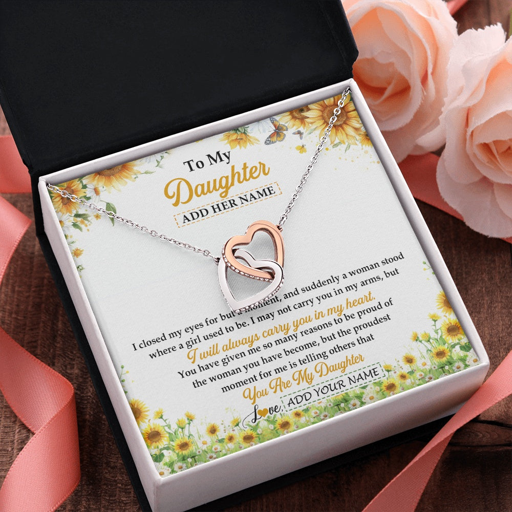 Interlocking Hearts Necklace Stainless Steel & Rose Gold Finish | 2 | Personalized To My Daughter Gifts Necklace From Mom Mother Dad I Closed My Eyes Sunflower Best Daughter Birthday Gifts Christmas Custom Gift Box Message Card | siriusteestore.myshopify