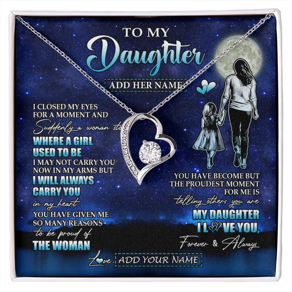 Forever Love Necklace 14K White Gold Finish | 1 | Personalized To My Daughter Gifts Necklace From Mom Mother I Closed My Eyes For A Moment Daughter Birthday Graduation Christmas Custom Gift Box Message Card | siriusteestore.myshopify