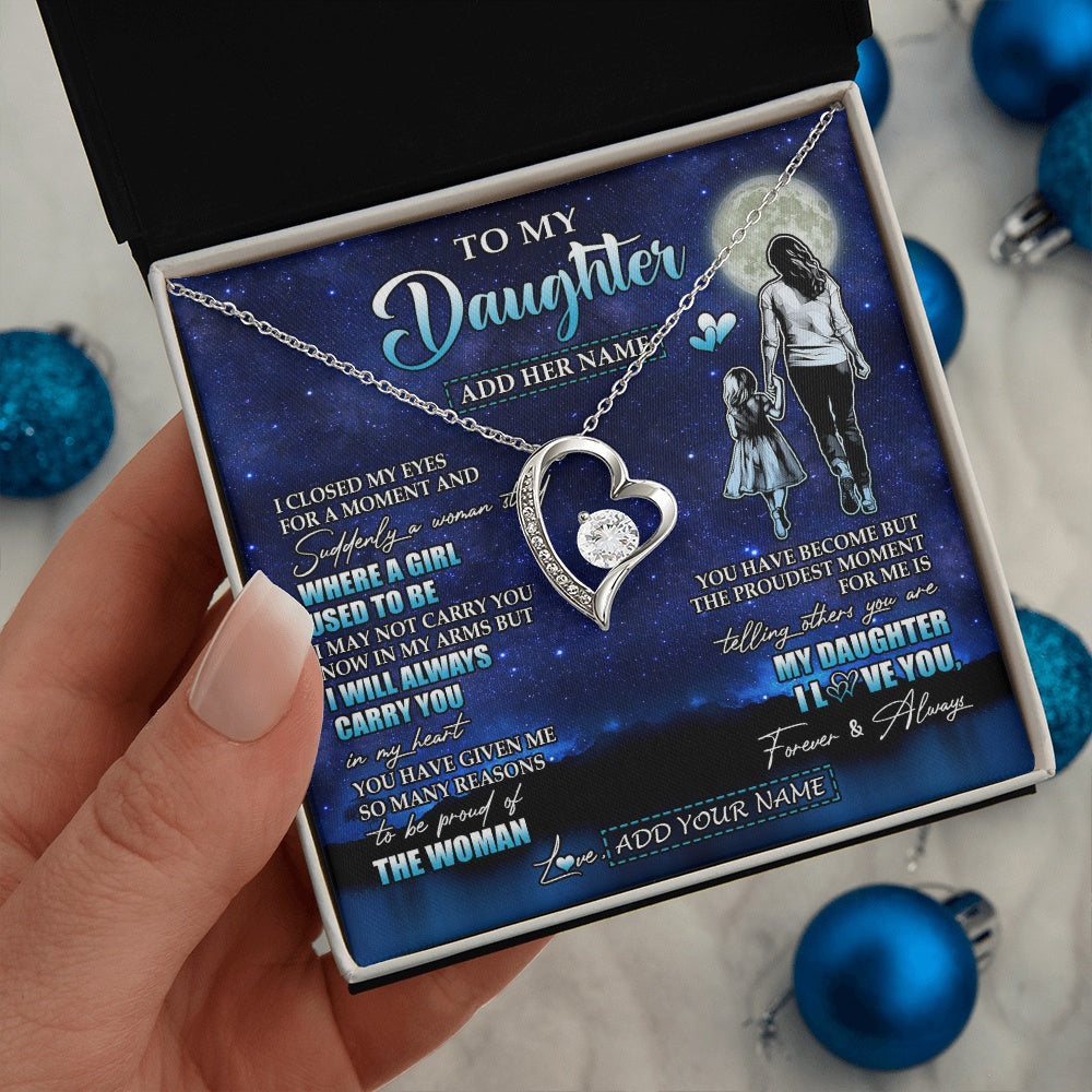 Forever Love Necklace 14K White Gold Finish | 2 | Personalized To My Daughter Gifts Necklace From Mom Mother I Closed My Eyes For A Moment Daughter Birthday Graduation Christmas Custom Gift Box Message Card | siriusteestore.myshopify