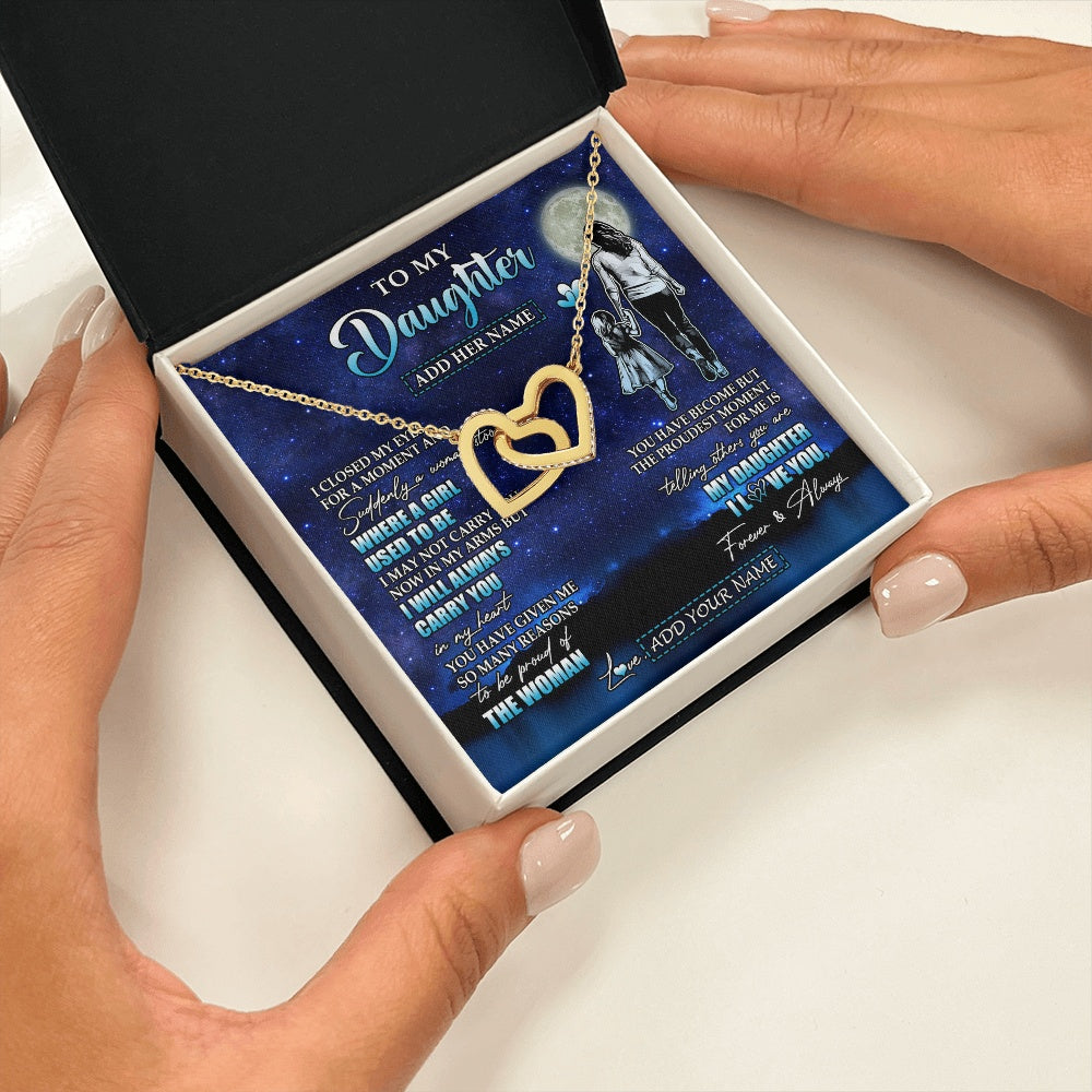 Interlocking Hearts Necklace 18K Yellow Gold Finish | 2 | Personalized To My Daughter Gifts Necklace From Mom Mother I Closed My Eyes For A Moment Daughter Birthday Graduation Christmas Custom Gift Box Message Card | siriusteestore.myshopify