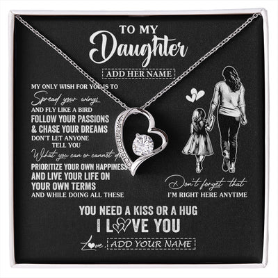 Forever Love Necklace 14K White Gold Finish | 1 | Personalized To My Daughter Gifts Necklace From Mom Mother My Only Wish For You Daughter Birthday Gifts Graduation Christmas Customized Gift Box Message Card | siriusteestore.myshopify