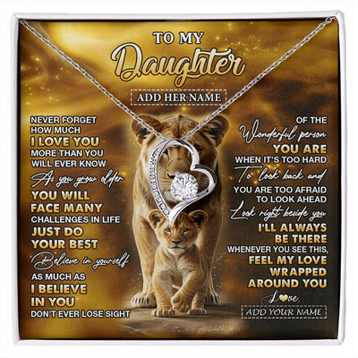 Forever Love Necklace 14K White Gold Finish | 1 | Personalized To My Daughter Gifts Necklace From Mom Mother Never Forget How Much I Love You Lion Daughter Birthday Gifts Christmas Custom Gift Box Message Card | https://siriusteestore.