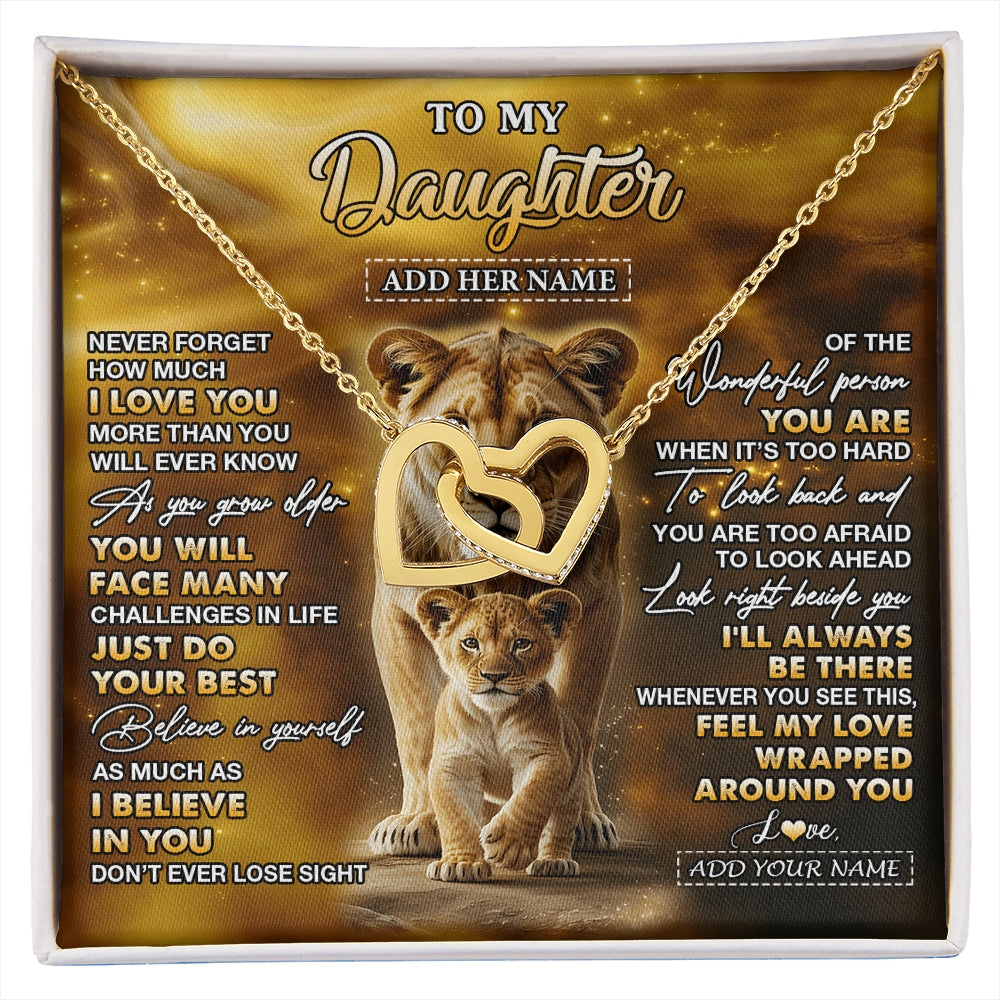 Interlocking Hearts Necklace 18K Yellow Gold Finish | 1 | Personalized To My Daughter Gifts Necklace From Mom Mother Never Forget How Much I Love You Lion Daughter Birthday Gifts Christmas Custom Gift Box Message Card | https://siriusteestore.