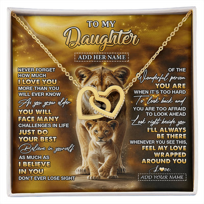 Interlocking Hearts Necklace 18K Yellow Gold Finish | 1 | Personalized To My Daughter Gifts Necklace From Mom Mother Never Forget How Much I Love You Lion Daughter Birthday Gifts Christmas Custom Gift Box Message Card | https://siriusteestore.