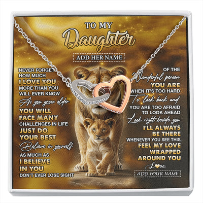 Interlocking Hearts Necklace Stainless Steel & Rose Gold Finish | 1 | Personalized To My Daughter Gifts Necklace From Mom Mother Never Forget How Much I Love You Lion Daughter Birthday Gifts Christmas Custom Gift Box Message Card | https://siriusteestore.