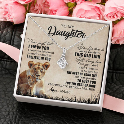 Alluring Beauty Necklace 14K White Gold Finish | Personalized To My Daughter Gifts Necklace From Mom Mother Old Lion Daughter Jewelry Birthday Gifts Graduation Christmas Customized Gift Box Message Card | siriusteestore