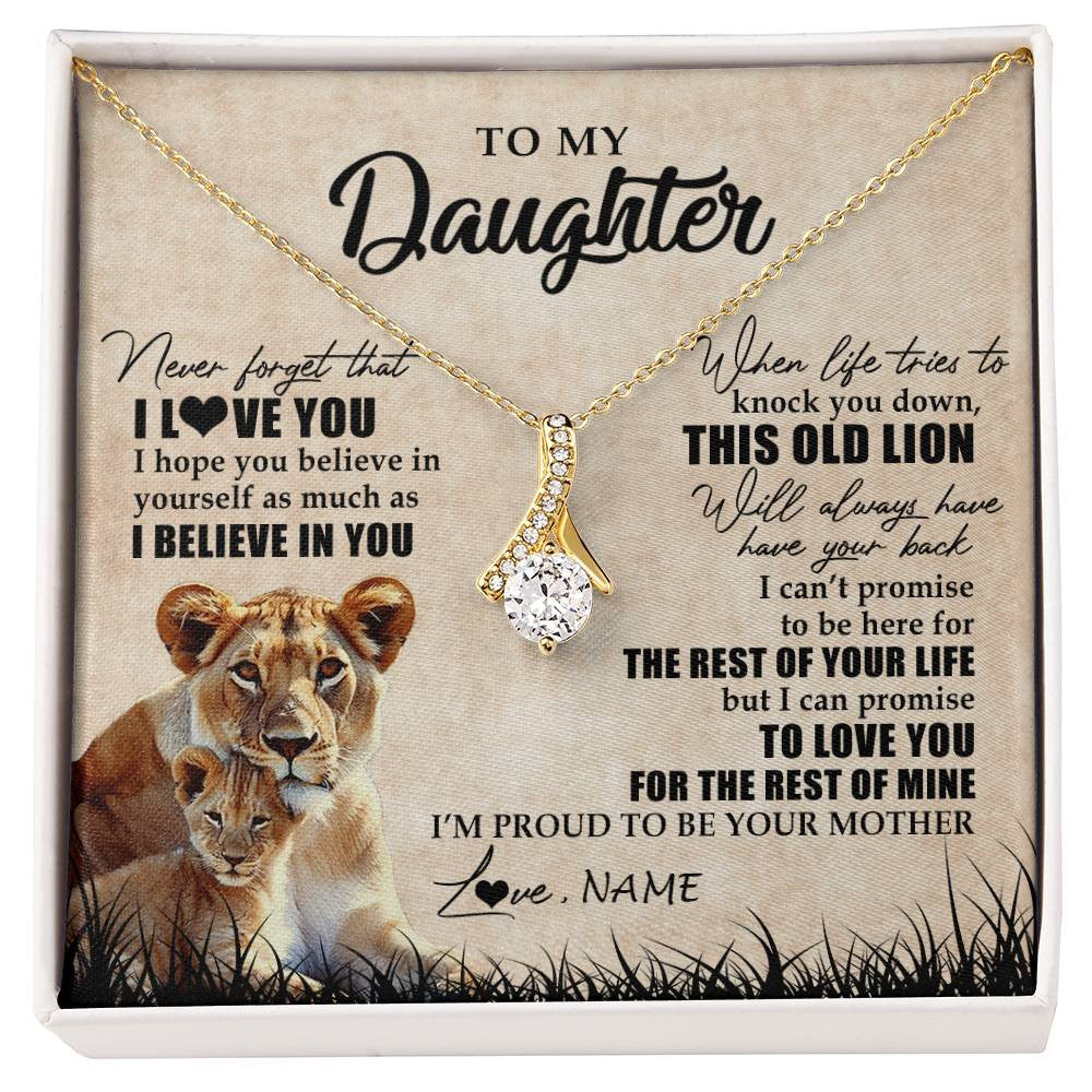 Alluring Beauty Necklace 18K Yellow Gold Finish | Personalized To My Daughter Gifts Necklace From Mom Mother Old Lion Daughter Jewelry Birthday Gifts Graduation Christmas Customized Gift Box Message Card | siriusteestore
